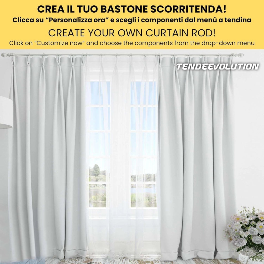 Bastone per Tenda In Acciaio Zincato Diametro 20mm Binario per tende Colore Nikel Satinato Lunghezza 300 CM