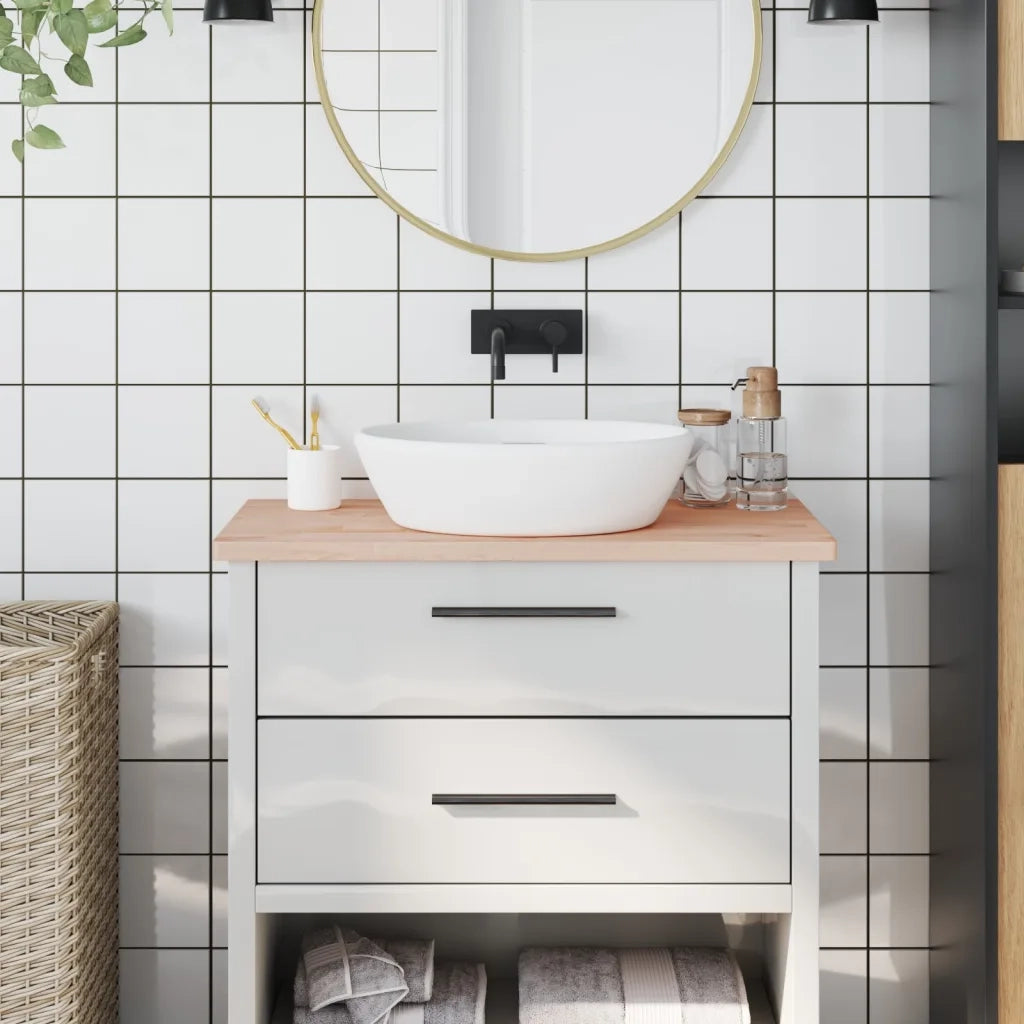 Piano Bagno 80x40x2,5 cm Legno Massello di Faggio 355988