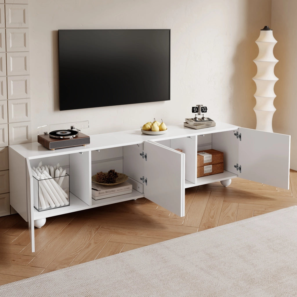 Mobile TV moderno bianco con ante in rilievo 3D, 180,5 x 38 x 50 cm