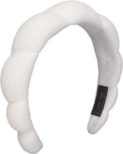 Spa-banda per il viso con imbottitura morbida - Fiori e nuvole bianche - Bianco - Assorbe molto - Flessibile - Comodo