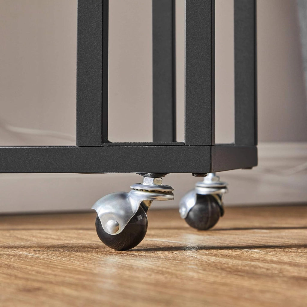 VASAGLE Set di 2 Tavolini da Letto con Ruote, Tavolino Mobile da Salotto, Comodino, Carrello, Soggiorno Camera da Letto, Struttura in Acciaio, Montaggio Facile, Marrone Vintage e Nero LCT644B01