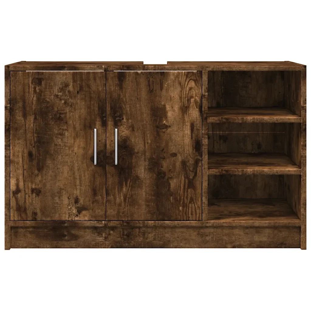 Mobile sottolavabo moderno con ampio spazio contenitivo 90 x 29 x 55 cm realizzato in legno composito finitura rovere affumicato 02_0049545