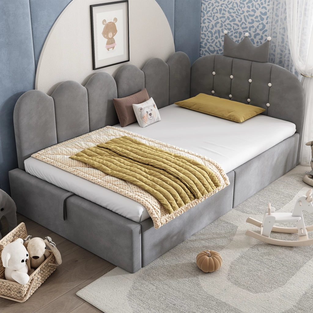 LETTO L-Form 90x200 cm in velluto grigio con contenitore, senza materasso