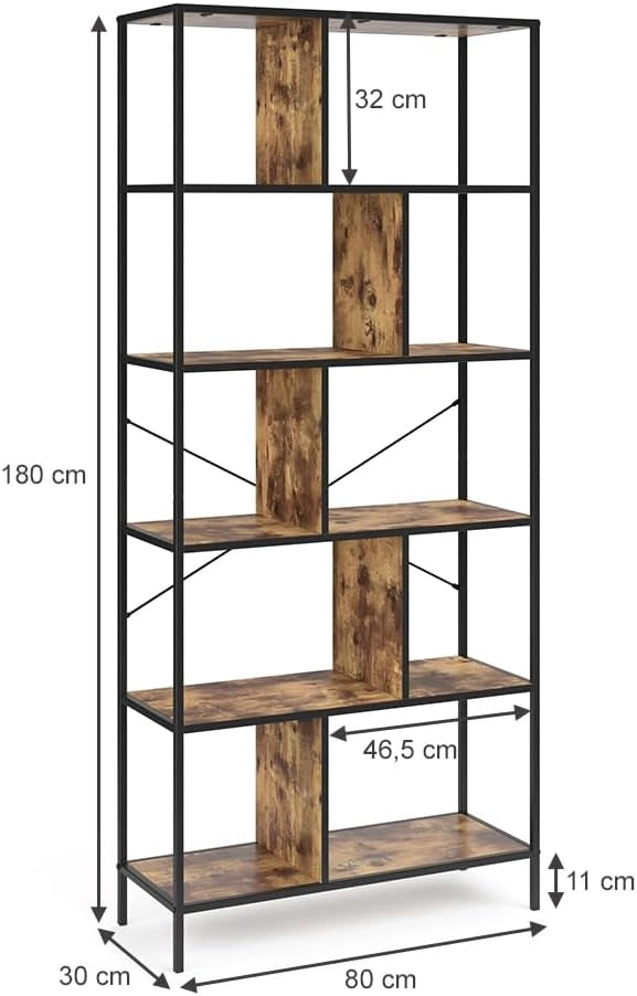 Divisorio per ambienti Fyrk, Legno antico, 80 x 180 cm, utilizzabile come divisorio con struttura in metallo e ripiani aperti