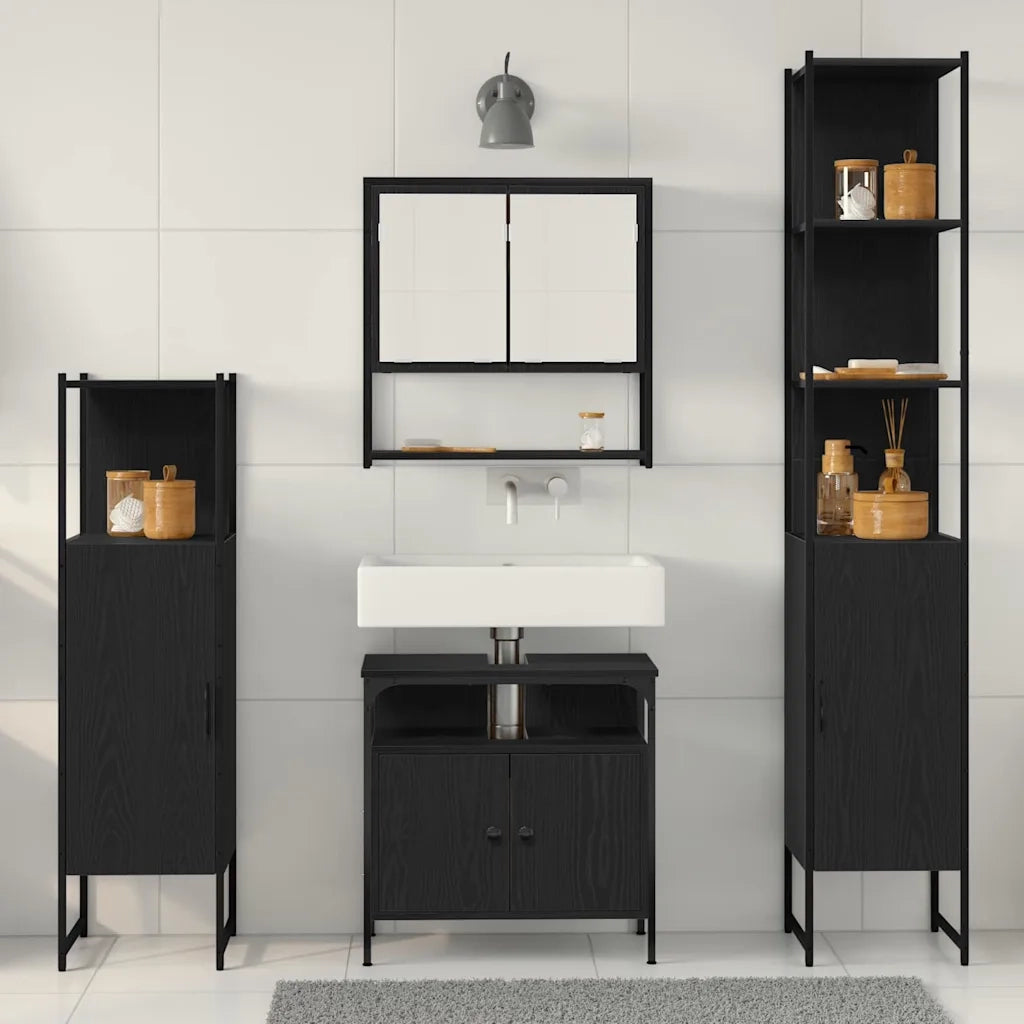 Set di mobili per il bagno 4 pcs Rovere Nero Legno multistrato 3334408