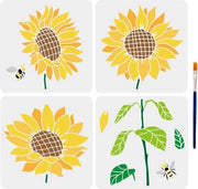 Set di stencil riciclabile da 4 pezzi - Zinnia/Stereo - 31,4 x 55 cm - Adatto per Mobili/Papier/Tessuto - Stencil