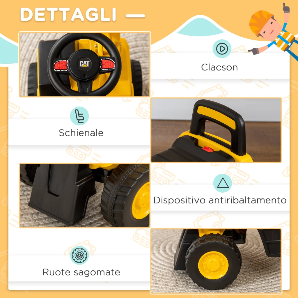 Ruspa giocattolo per bimbi da 1-3 anni con escavatore e contenitore a spinta senza batteria, robusta e pratica, giallo