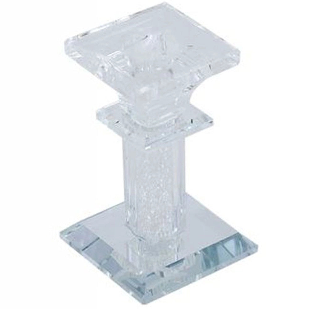 Trade Shop - Porta Candela Vetro Diamanti Candeliere Idea Regalo Bomboniera Cristallo 6x6x15.5 -