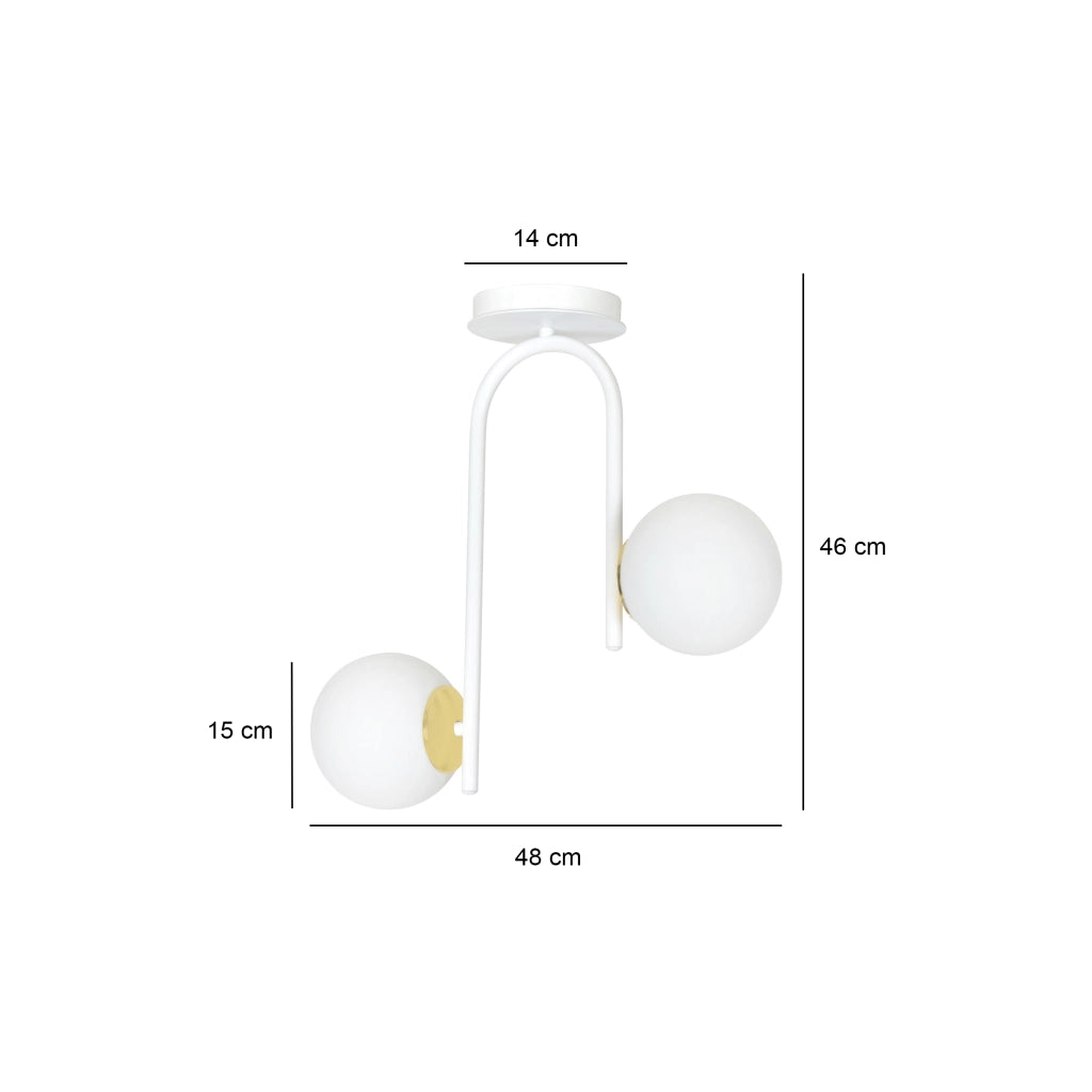 Plafoniera Emibig Ragnar 2 bianco oro vetro 2xE14 46cm