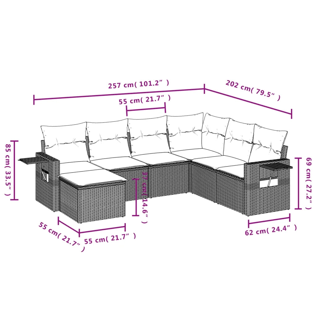 Set Divani da Giardino con Cuscini 7pz Nero Polyrattan 3252832
