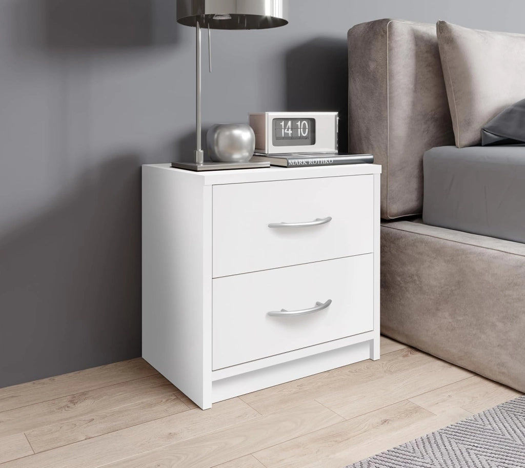 Comodino Bianco 2 Cassetti Moderno Compatto 38,5x28,2x39 cm
