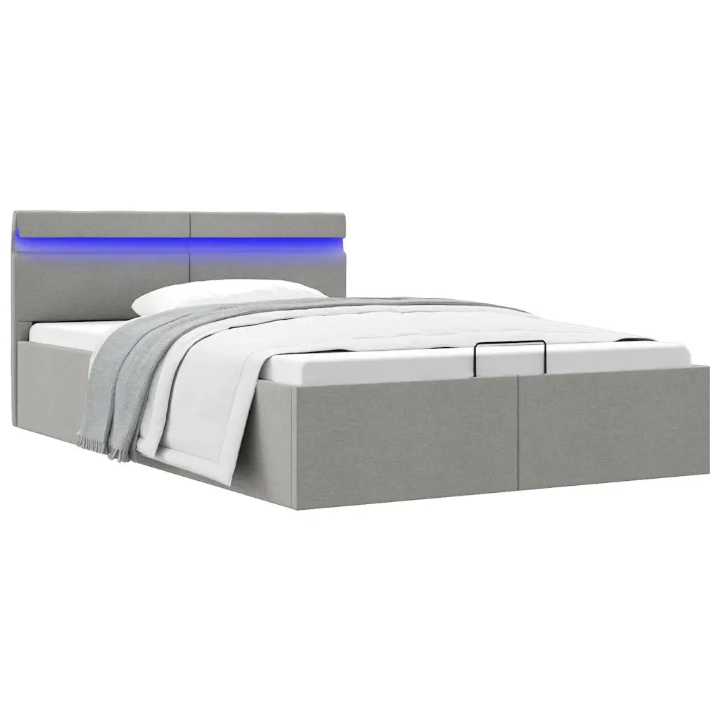 Giroletto con Contenitore e LED Grigio Chiaro Tessuto 140x200cm