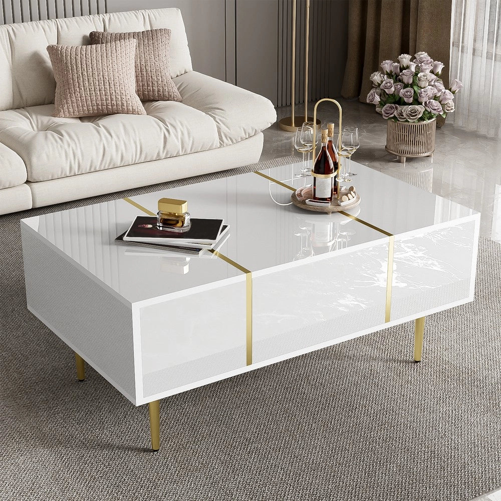 Tavolino da Caff¨¨ con 2 Cassetti ¨C MINIMAL ¨C Bianco Lucido, Moderno