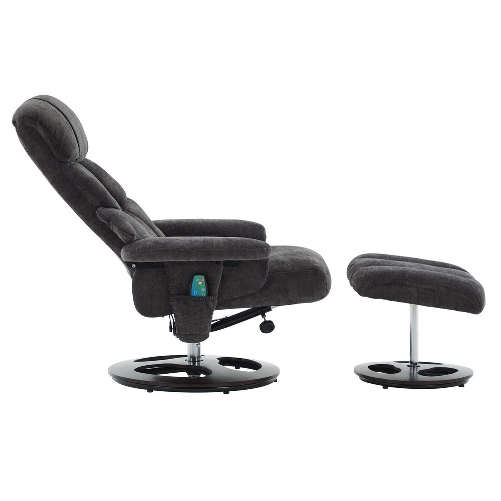 Poltrona Relax Massaggiante Reclinabile con Poggiapiedi ¨C Xylo ¨C Girevole, Tessuto Scuro