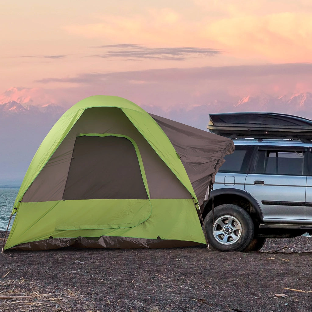 Tenda da campeggio Tenda auto per 4-5 persone; 300 x 300 x 230 cm; realizzata in vetroresina e poliestere; verde; ideale per avventure all'aperto