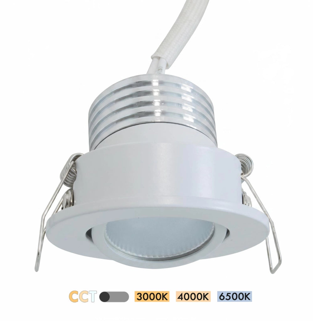 Mini Faretto Spot LED 3W COB Orientabile CCT con Driver 230V Bianco Argento Punto Luce Vetrine Negozi Mobili  BIANCO