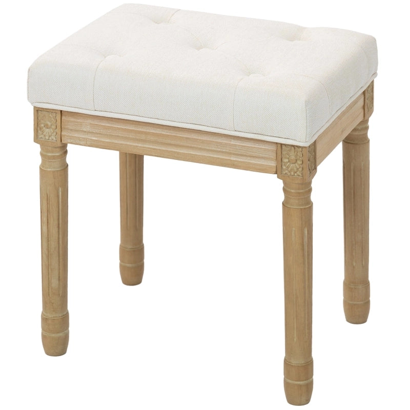 Pouf imbottito in tessuto effetto lino con gambe in legno e portata 120 kg beige 42 × 32 × 46,5 cm