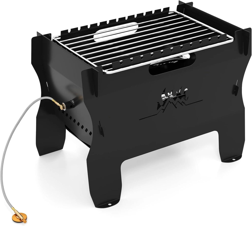2 in 1 Griglia Barbecue, Barbecue Portatile a Doppio Combustibile con Griglia in Acciaio Inox e Borsa per Trasporto, Grill Esterno a Carbone e Legna per Picnic