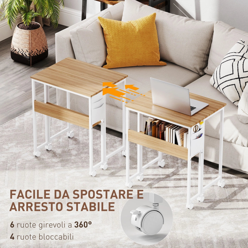 Scrivania Pieghevole a Ribalta con Scaffale e Ruote ¨C Zephmum ¨C Legno Naturale