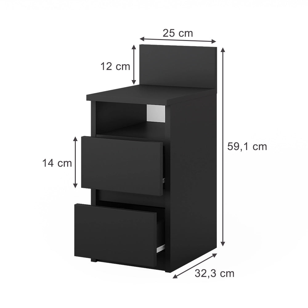 Vicco Comodino camera da letto Nero 25 x 59.1 cm con 2 cassetti