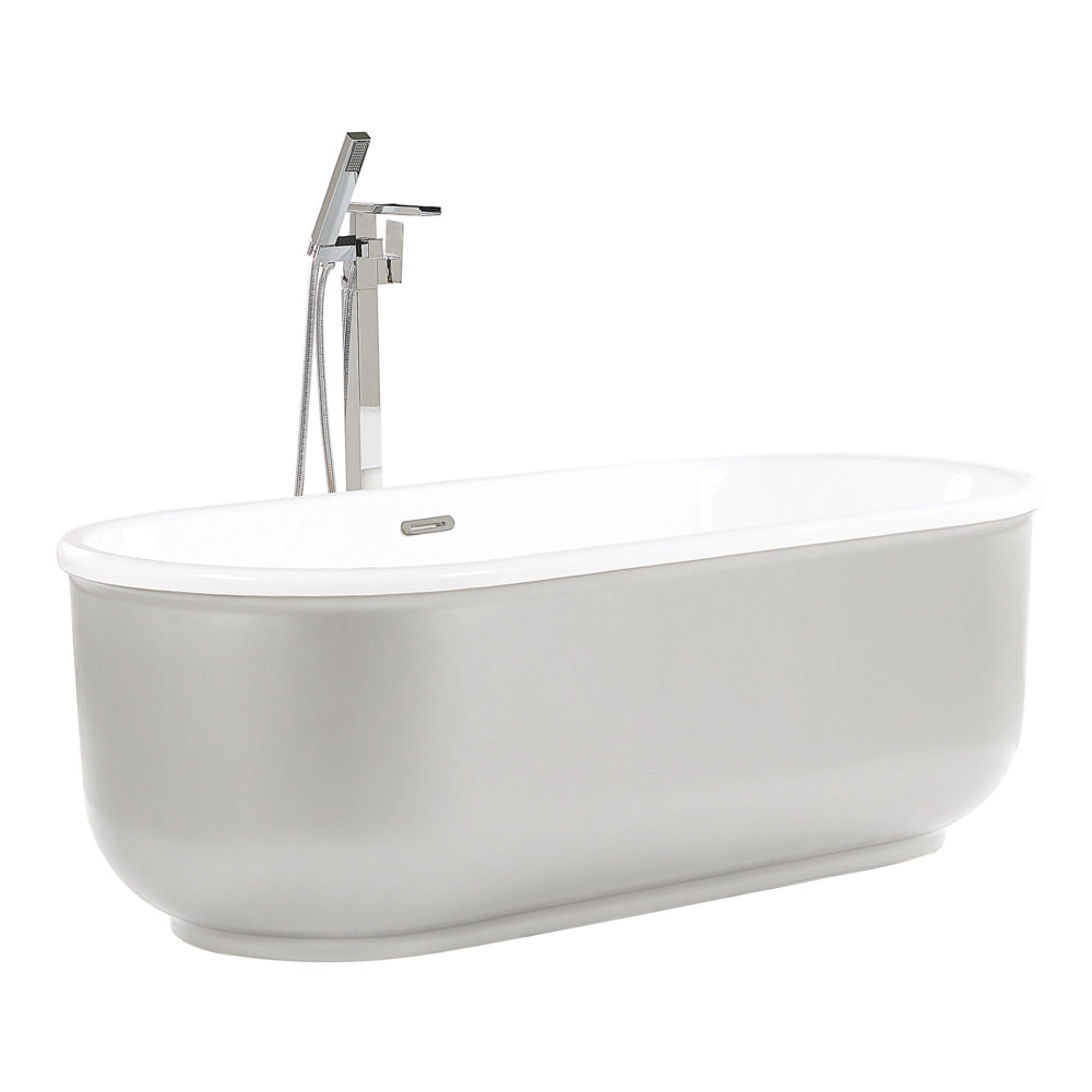 Vasca da bagno autoportante argento lucido sanitario acrilico singolo ovale moderno design minimalista