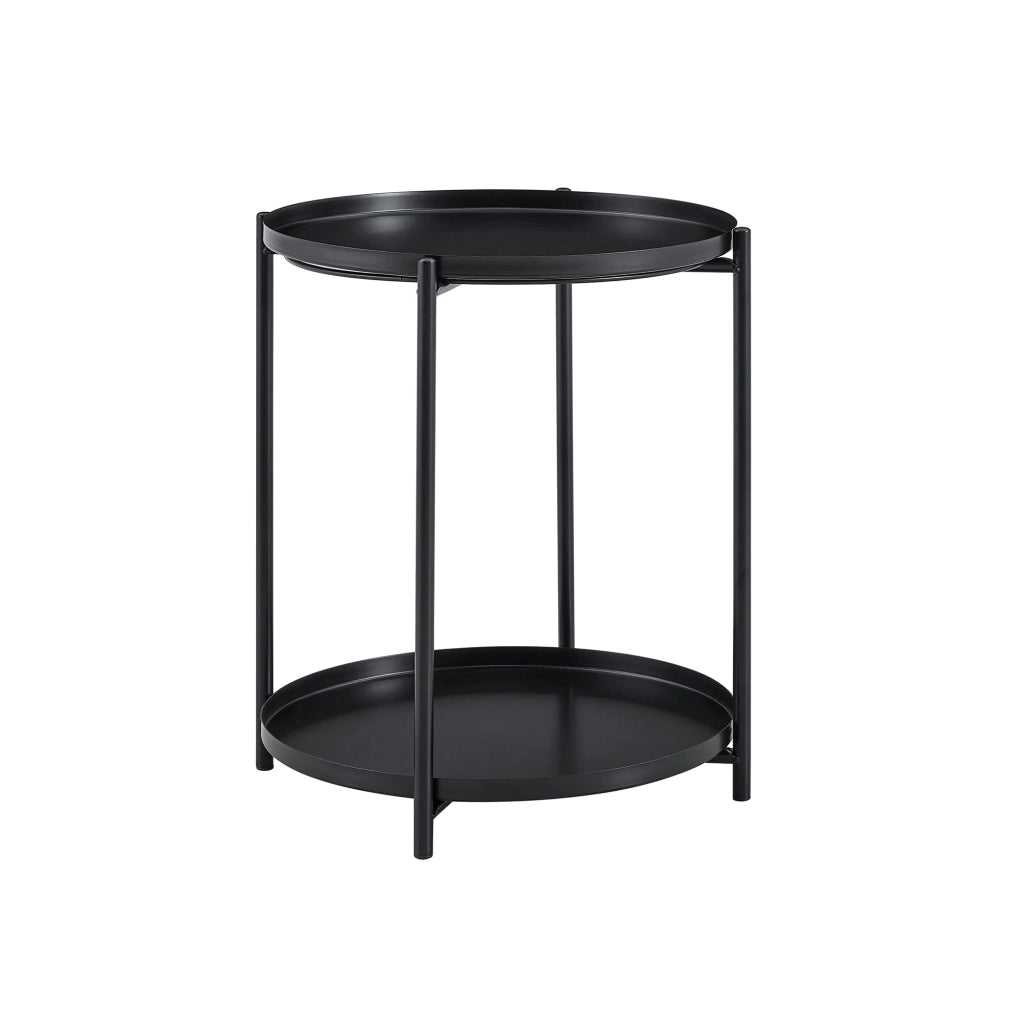 Tavolino da caffè con 2 ripiani - per soggiorno - in metallo e MDF - Ø42×52 cm - nero