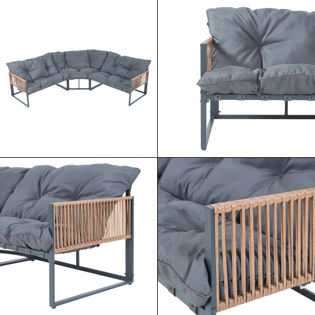 Set Salottino per Esterno Karg Divano Modulare a 3 pezzi e Tavolino con Piano in SPC Rovere Mobili da Giardino - Grigio Scuro / Rattan casa.pro
