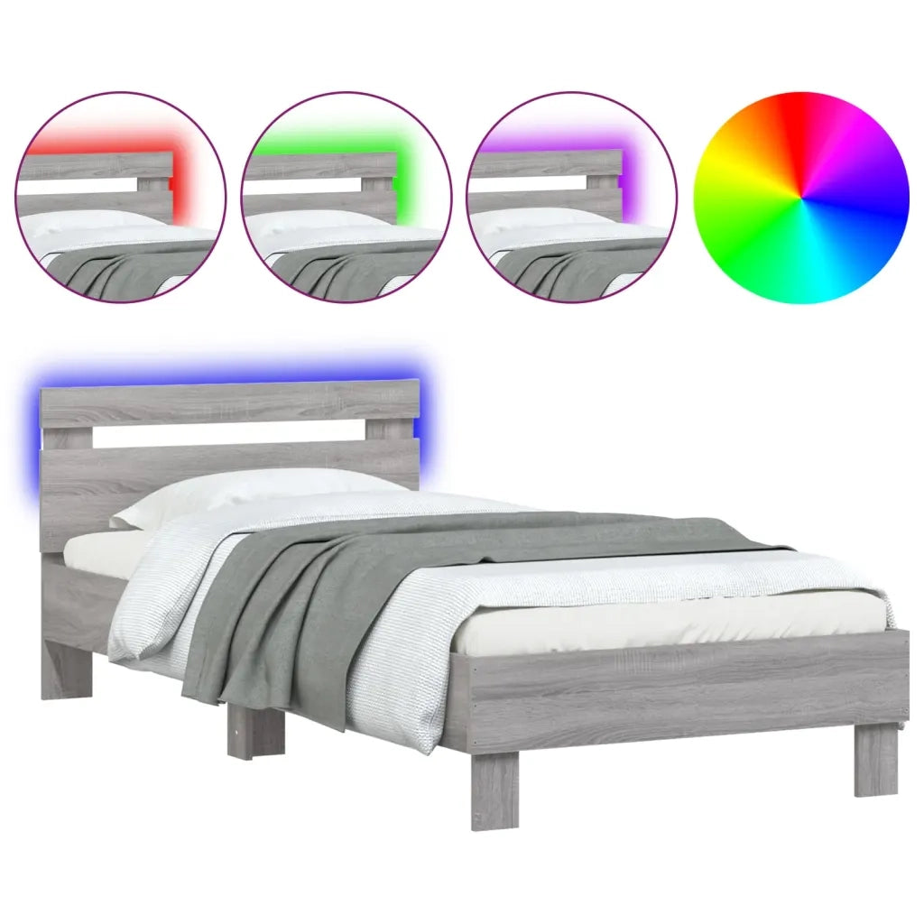 Giroletto con Testiera e LED Grigio Sonoma 90x200 cm 838720