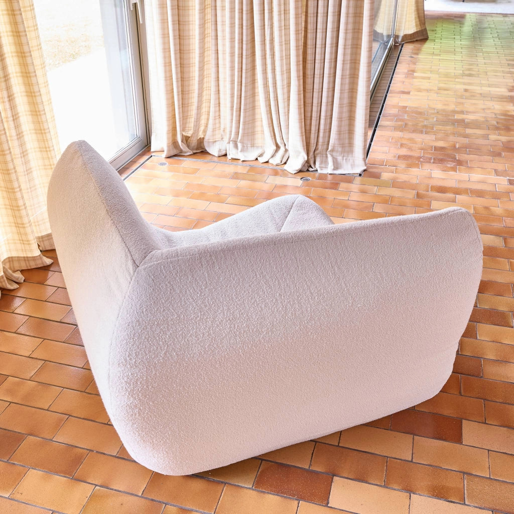 Poltrona angolare in bouclé testurizzato, 1 posto, bianco