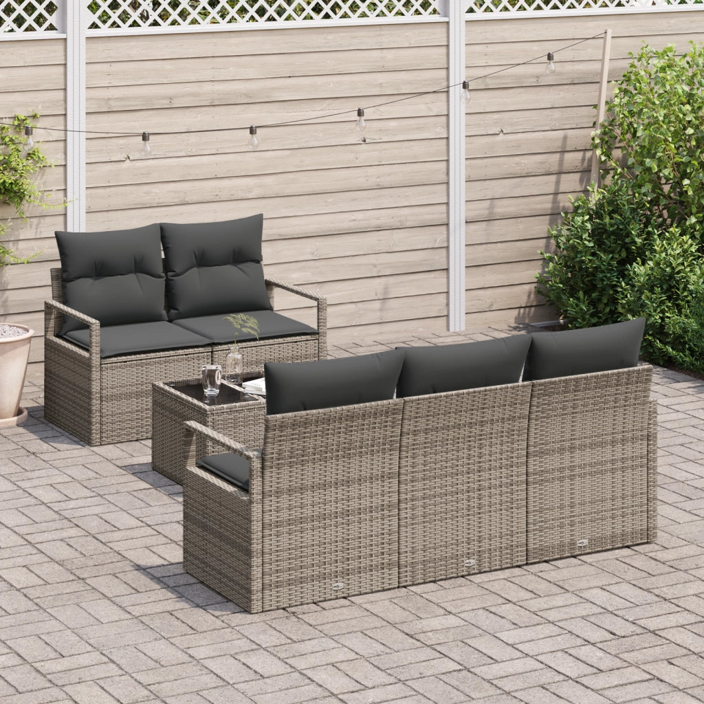 Set Divano da Giardino a 6 Pezzi con Cuscini Grigi in Polyrattan