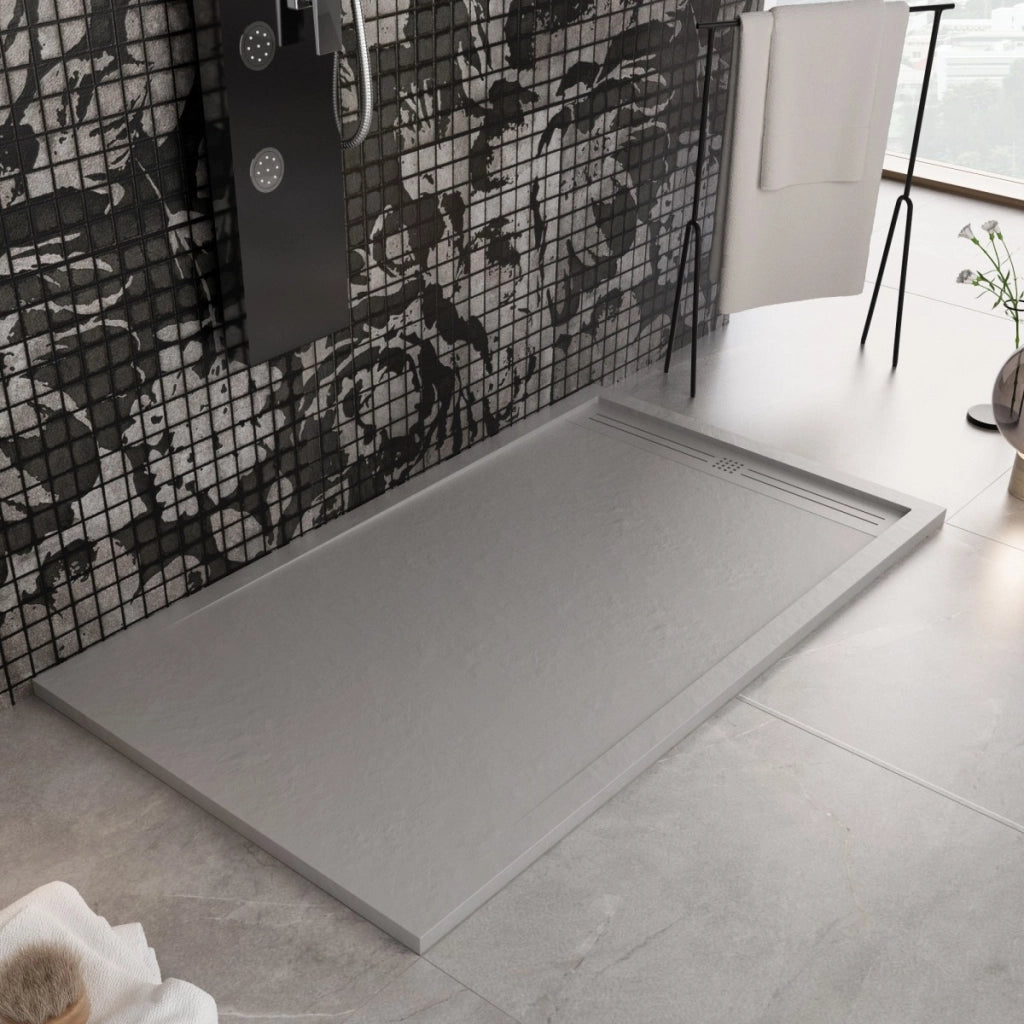 Piatto doccia in marmo resina grigio chiaro pietra cemento grid, misura 80x110