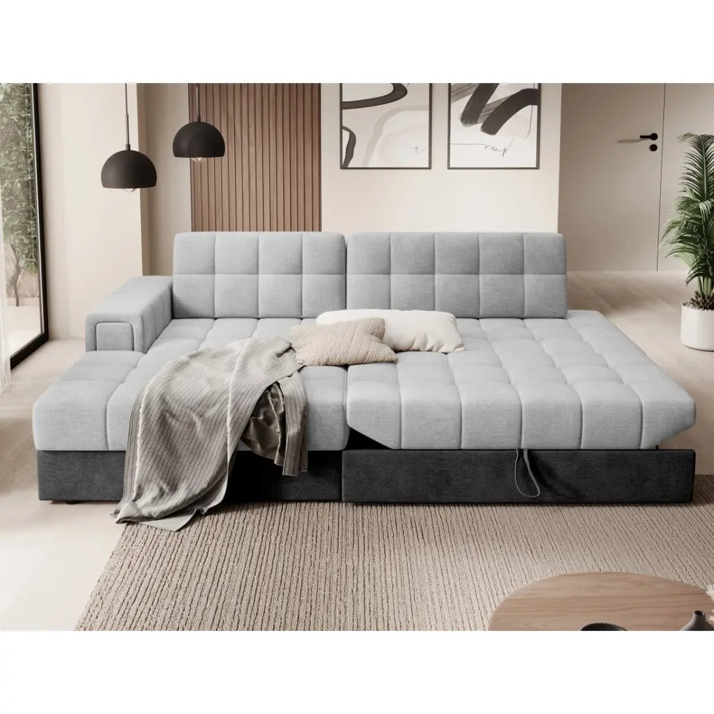 Divano angolare convertibile CUBITO grigio e nero 240 cm con vano contenitore