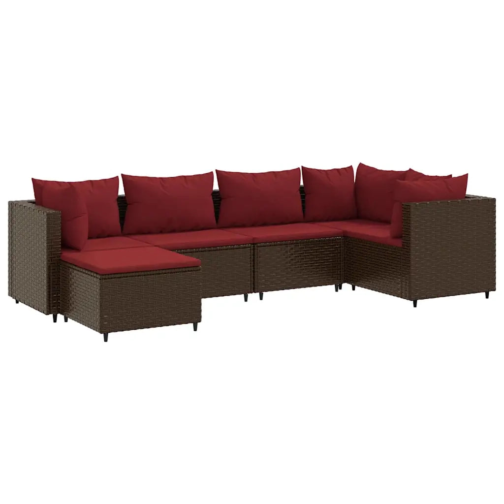 Set Mobili da Giardino 6pz con Cuscini in Polyrattan Marrone