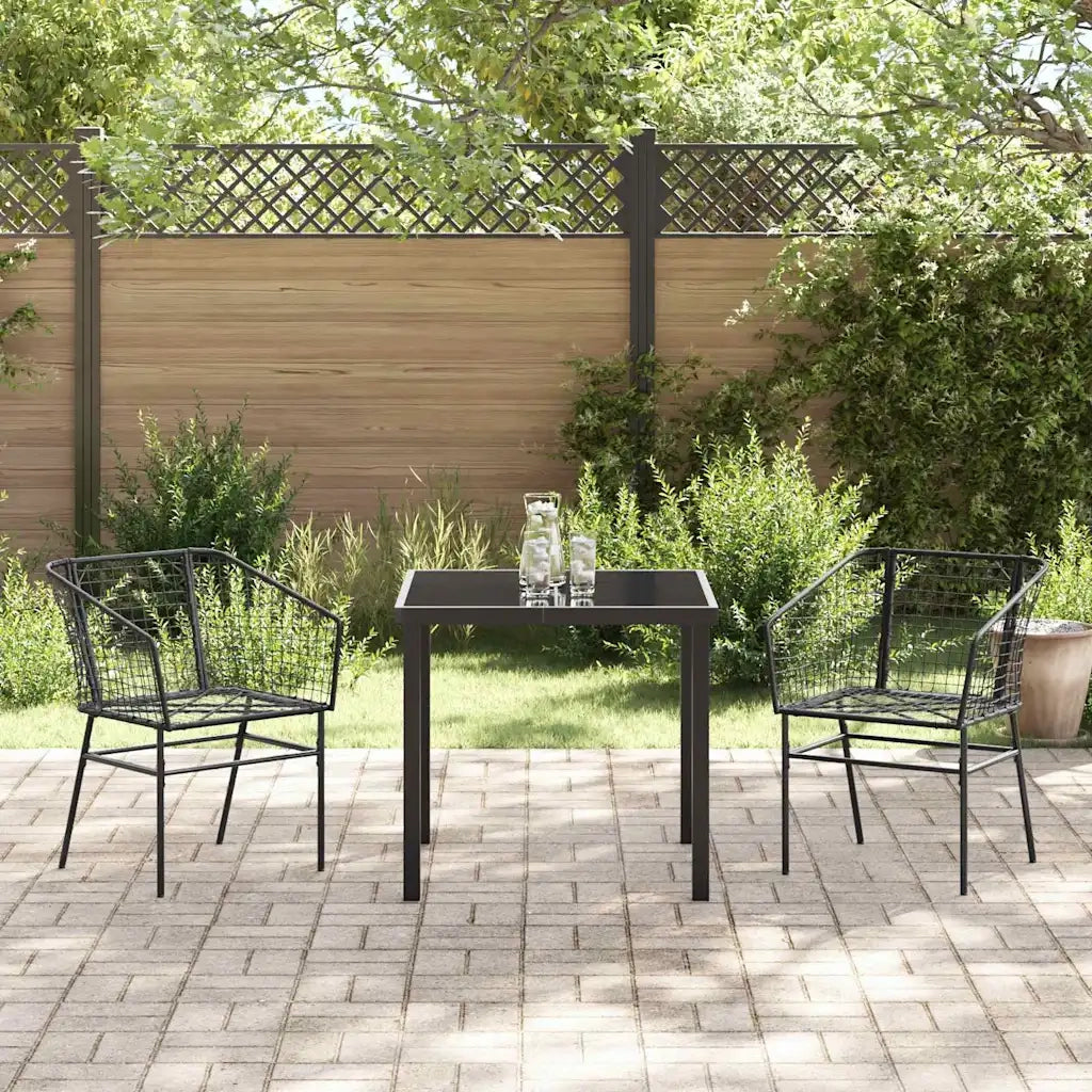 Set da Pranzo per Giardino 3 pcs Nero polyrattan 3380890