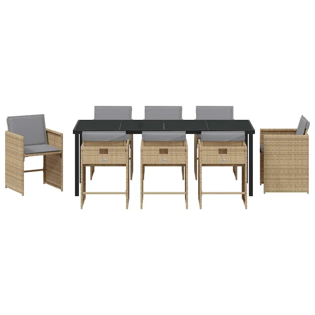 Set da Pranzo per Giardino 9 pcs Beige polyrattan 3380712