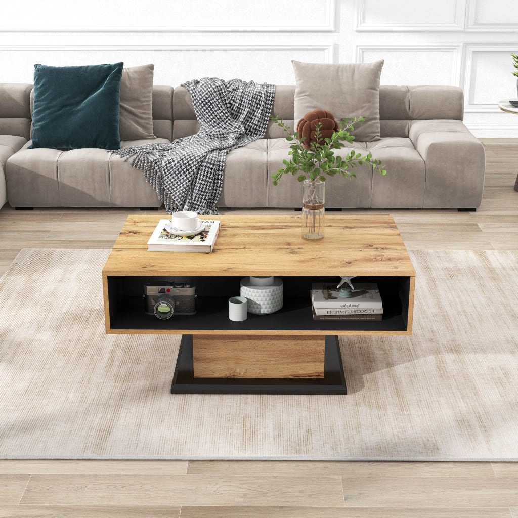 Tavolino da Caffè con 1 Cassetto senza Maniglia e 2 Vani Contenitore; Stile Moderno; in Pannelli; 100×60×47 cm; Naturale