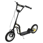 Outsunny Monopattino per Bambini 5+ Anni, Grandi Ruote, Manubrio Regolabile, 2 Freni Controllati dalla Maniglia, Cavalletto Laterale, 120 x 58 x 85-95 cm, Nero
