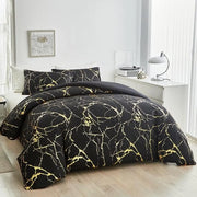 Set di biancheria da letto nero, 135 x 200 cm, composto da 2 pezzi, 1 coperta da letto 135 x 200 cm e 1 cuscino 80 x 80 cm, microfibra, oro, marmo, glitter, disegno per uomini, letto singolo.