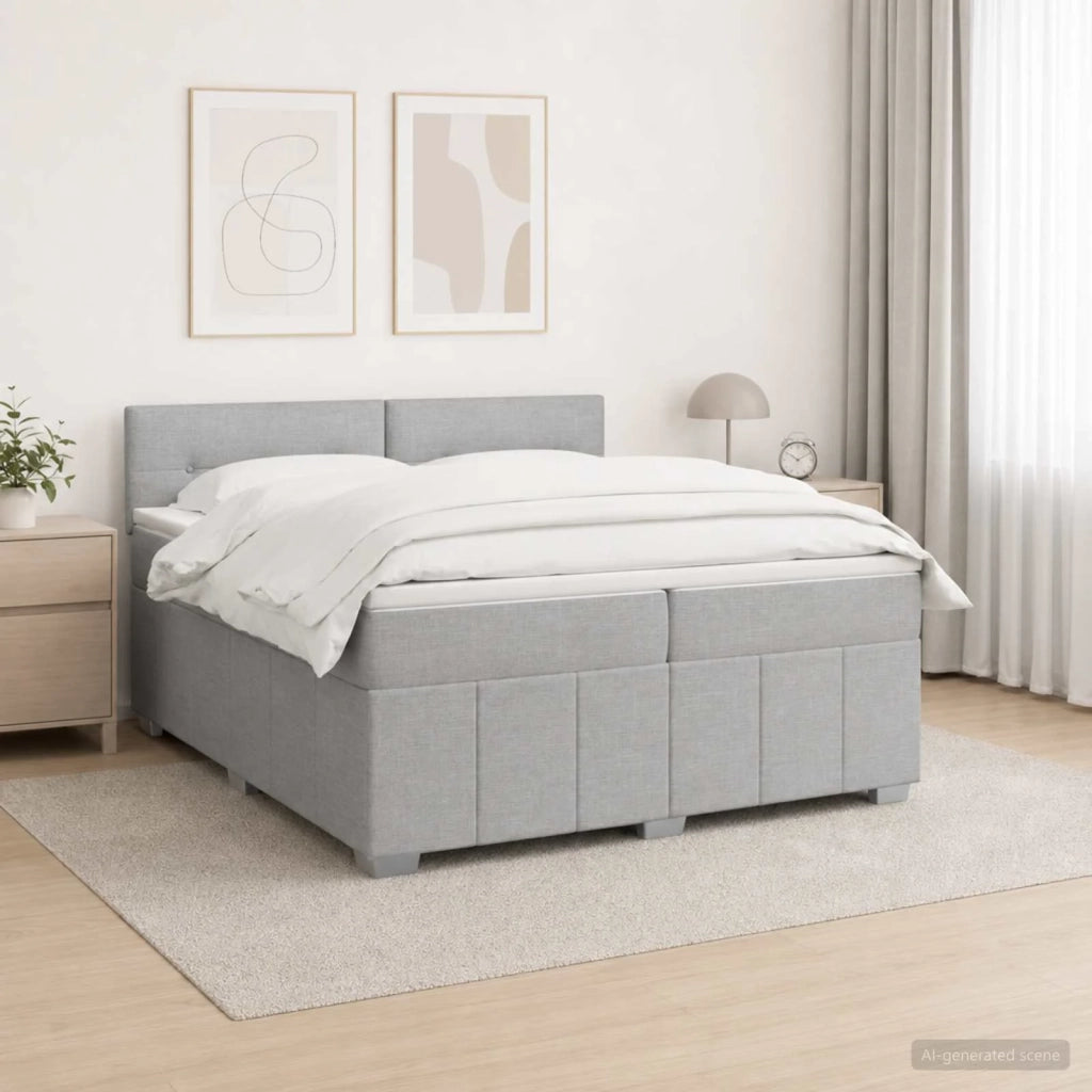 Letto Box Spring LED con Materasso Grigio Chiaro 200 x 200 cm 3455689