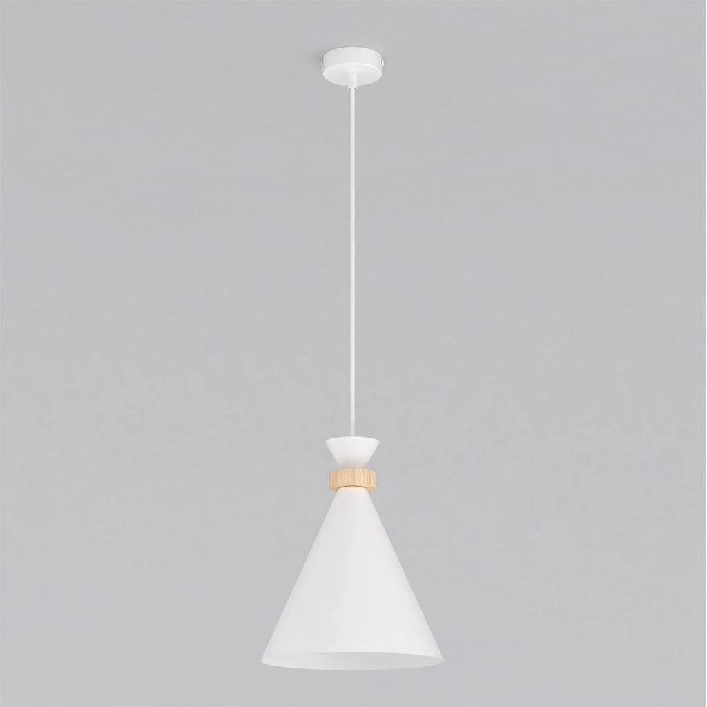 Lampada a sospensione Zero in acciaio bianco e legno