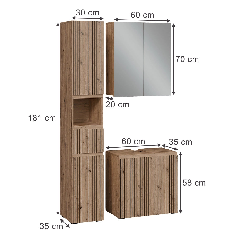 Vicco Set di mobili da bagno 3 pezzi Artigiano 3 parti