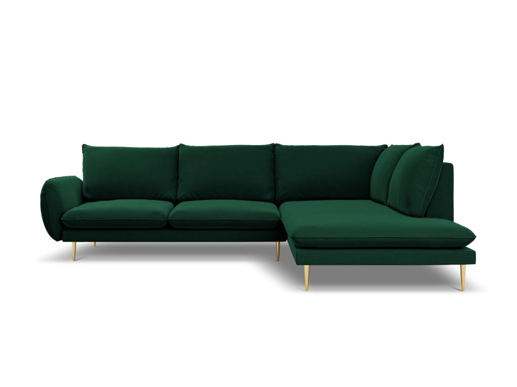 Cosmopolitan Design - Divano angolare destro "Vienna" 6 posti in velluto verde bottiglia 