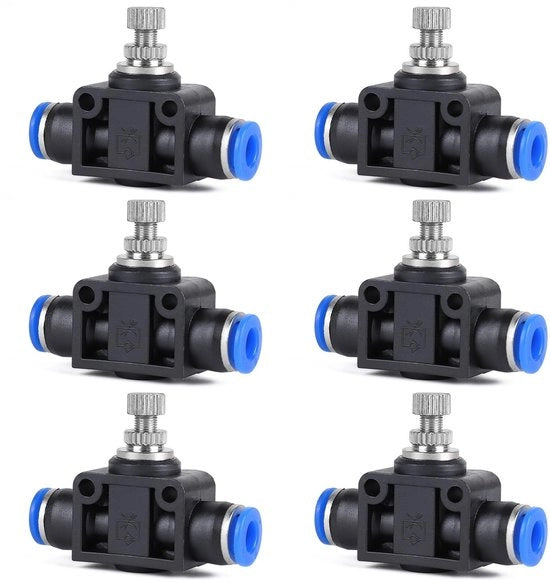 Connettori pneumatici - Valvola di smorzamento 6 mm - Valvola di ritorno con smorzamento rettilineo - Connettore di accoppiamento - Connettore push-in rapido - Regolazione precisa