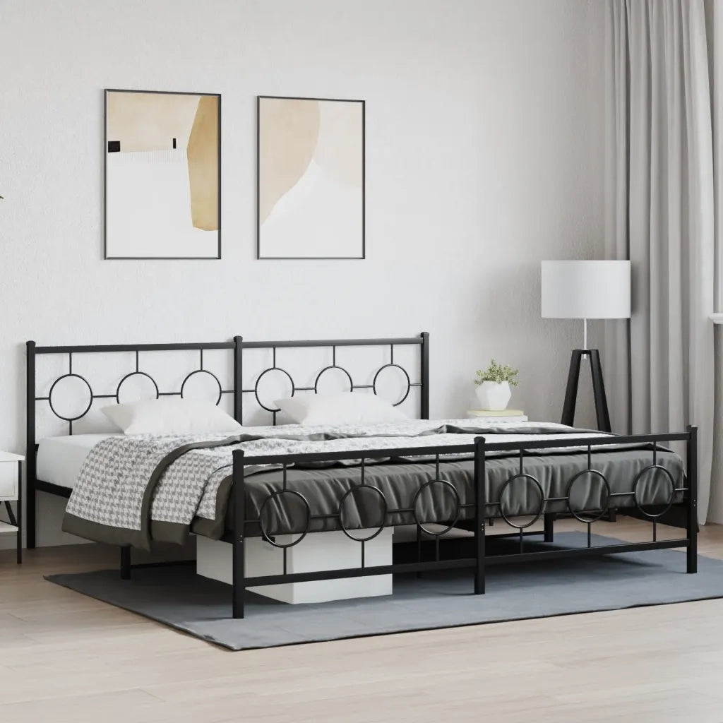 Giroletto con Testiera e Pediera-Struttura Letto Metallo Nero 193x203 cm 576697