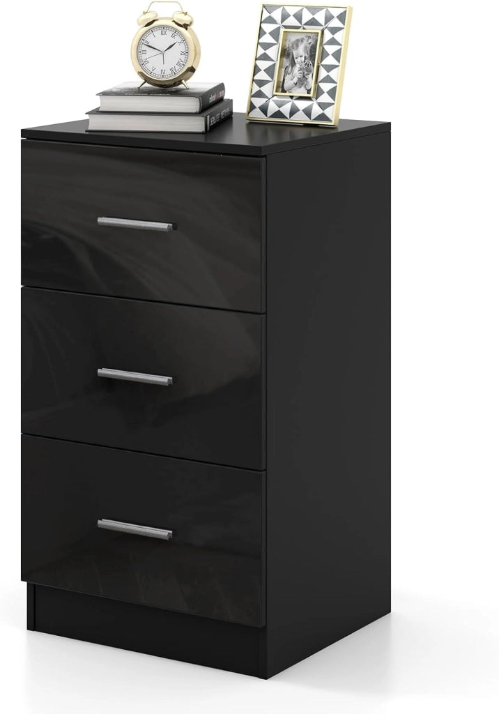 Comodino Camera da Letto 37 x 34 x 66,5cm, Cassettiera in Legno Moderno con 3 Cassetti, Mobile Salvaspazio per Soggiorno, Ufficio e Camerretta (1,Bianco Legno)