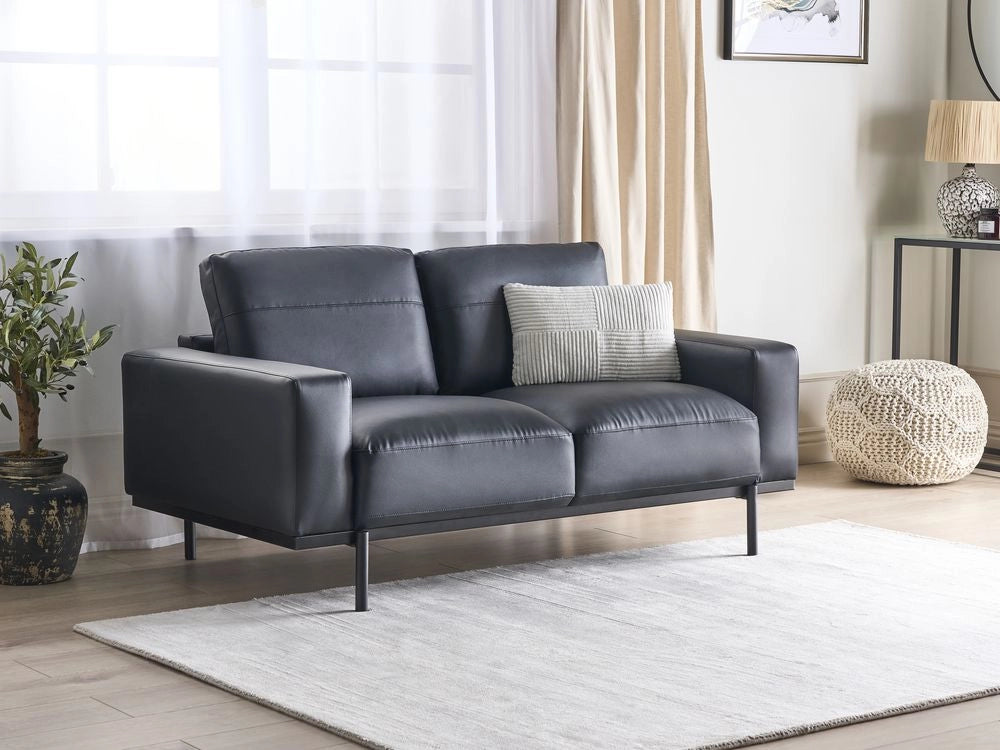Divano nero in ecopelle gambe in metallo 156 x 87 x 72 cm 2 posti divano classico salotto moderno