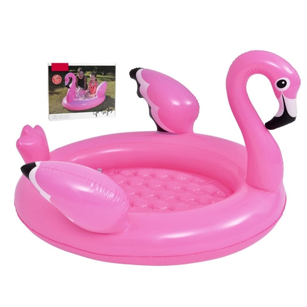 Trade Shop - Piscina Gonfiabile Per Bambini Forma Di Fenicottero Rosa Giardino 108x95x65cm 016148 -