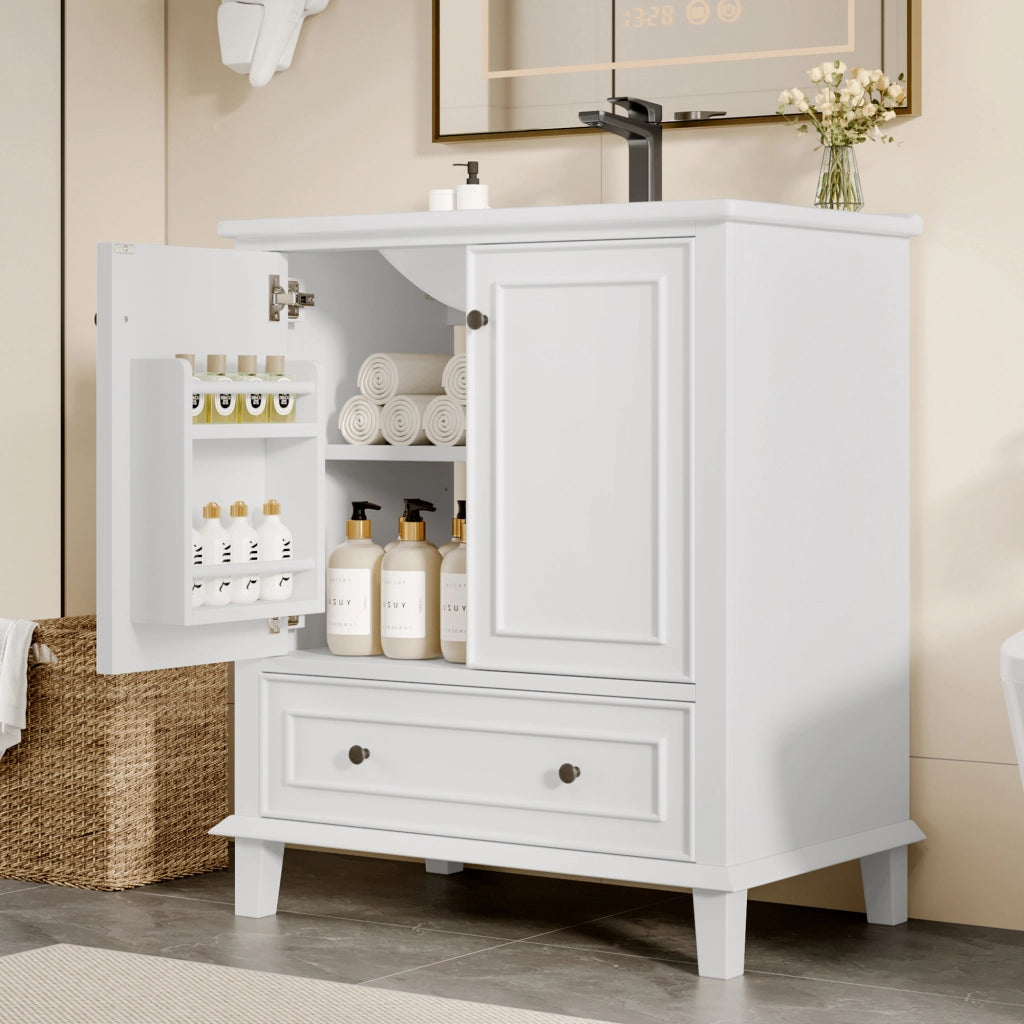 Mobile bagno sospeso con lavabo in ceramica integrato, bianco, 76 x 46 x 87 cm