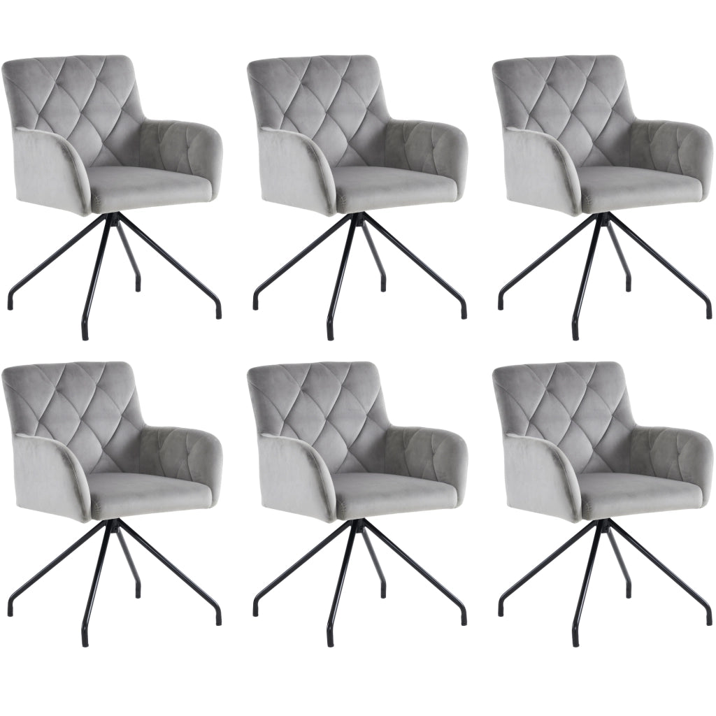 Set di 6 sedie da pranzo - con braccioli e schienale ergonomico - in velluto - grigio chiaro