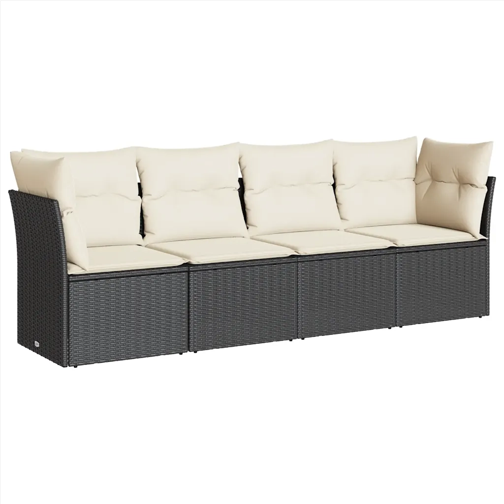 Set Divani da Giardino 4 pz con Cuscini Nero in Polyrattan 3217226